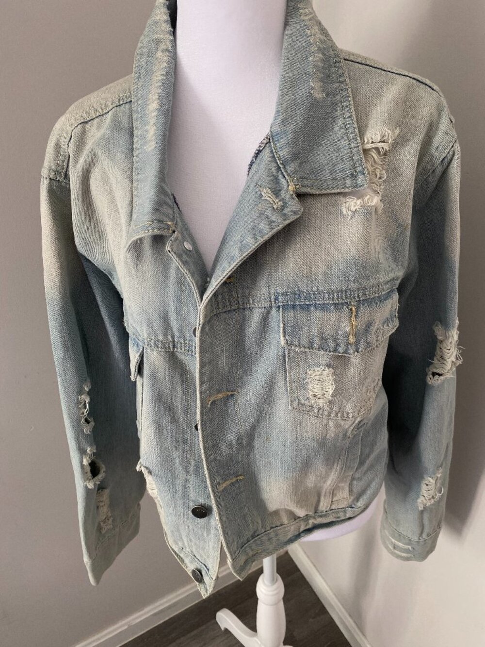Distressed Light Denim Jean Jacket